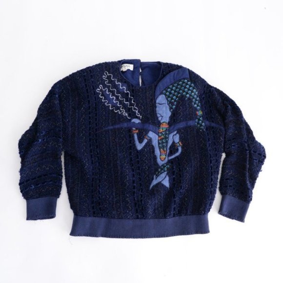 Vintage Season Fashion Navy Knit Crewneck Sweater  Size 13 - Picture 4 of 10